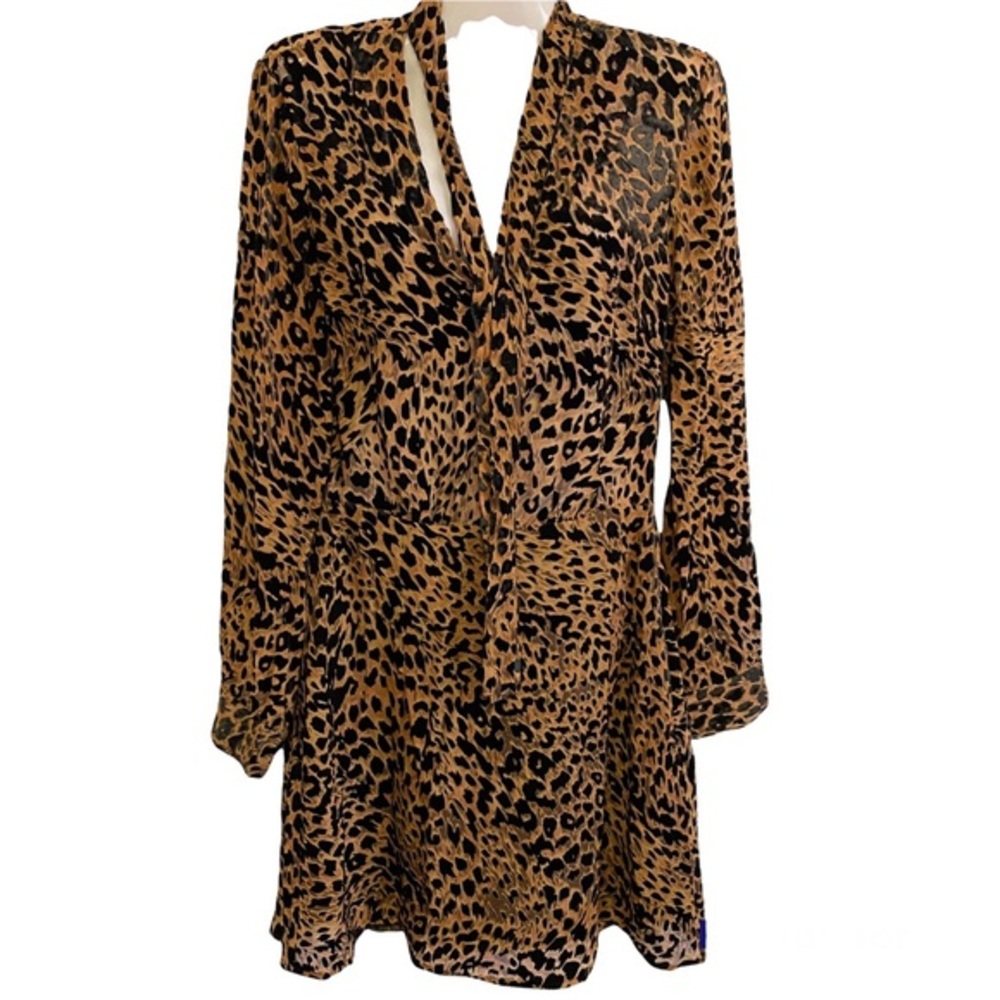 L’AGENCE Animal Print V-neck Front Tie Long Sleeves Velvet Dress